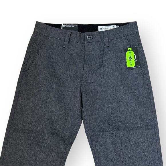 Volcom Pants Youth 26 Gray Chino Frickin Modern Straight Regular Stretch Preppy - Picture 2 of 11